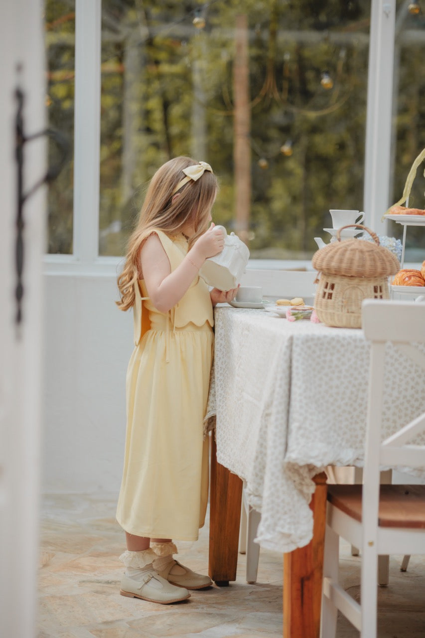 Vestido ondas amarelo com colete