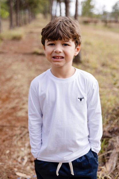 CAMISETA DE ALGODÃO EGIPICIO BRANCA MANGA LONGA