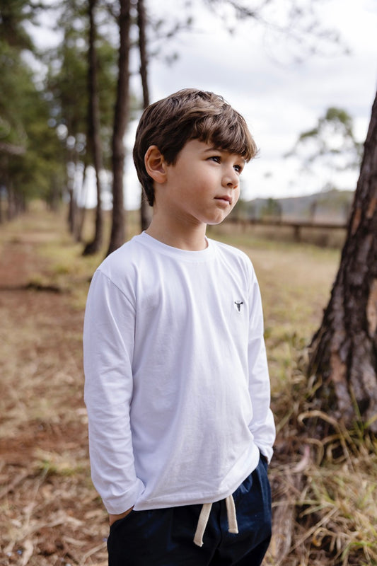 CAMISETA DE ALGODÃO EGIPICIO BRANCA MANGA LONGA