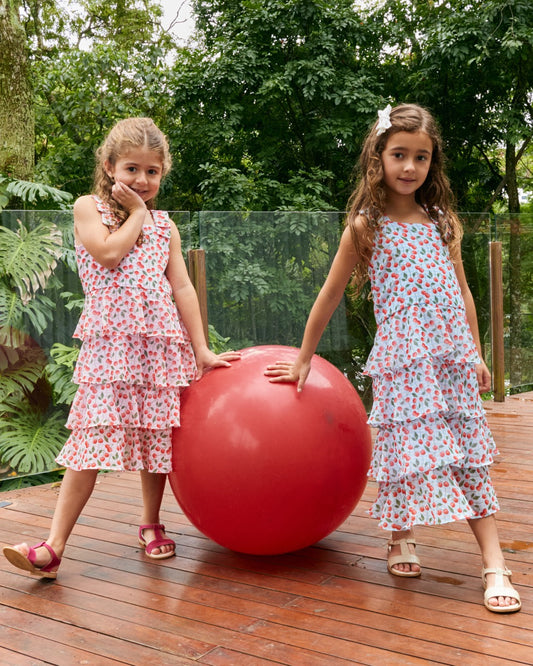 Vestido Mousseline Cerejinha Azul