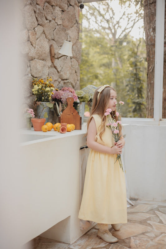 Vestido ondas amarelo com colete