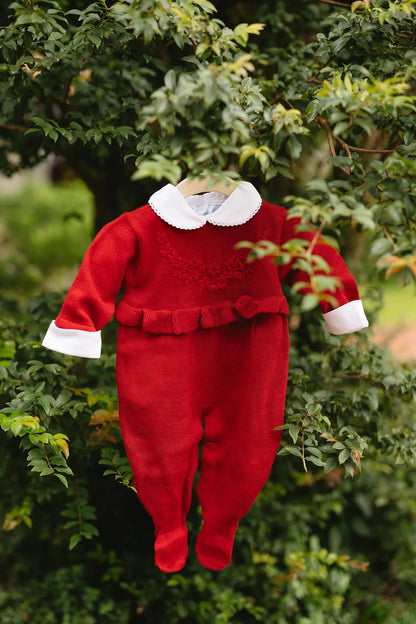 Macacão Feminino Babado Bordado Vermelho